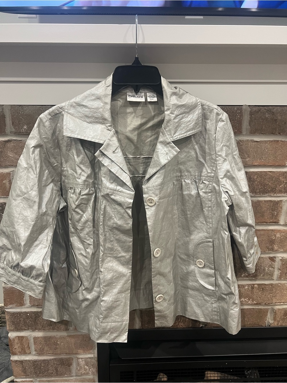 Chico's Silver Lightweight Short Trench-Style Jacket